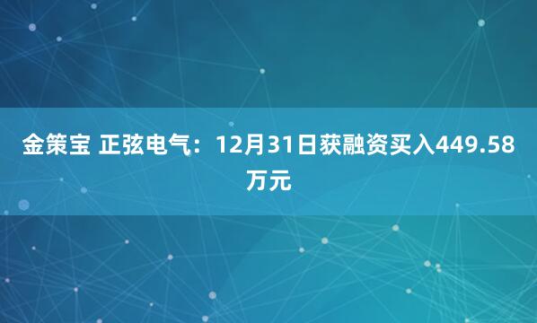 金策宝 正弦电气：12月31日获融资买入449.58万元